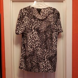 Lane Bryant Gray and Black Graphic Blouse with Sexy Front Cut Out